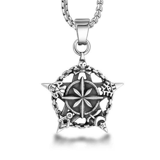 Personalized Titanium Steel Retro Star Flower Necklace for Men - Fashionable Sweater Pendant