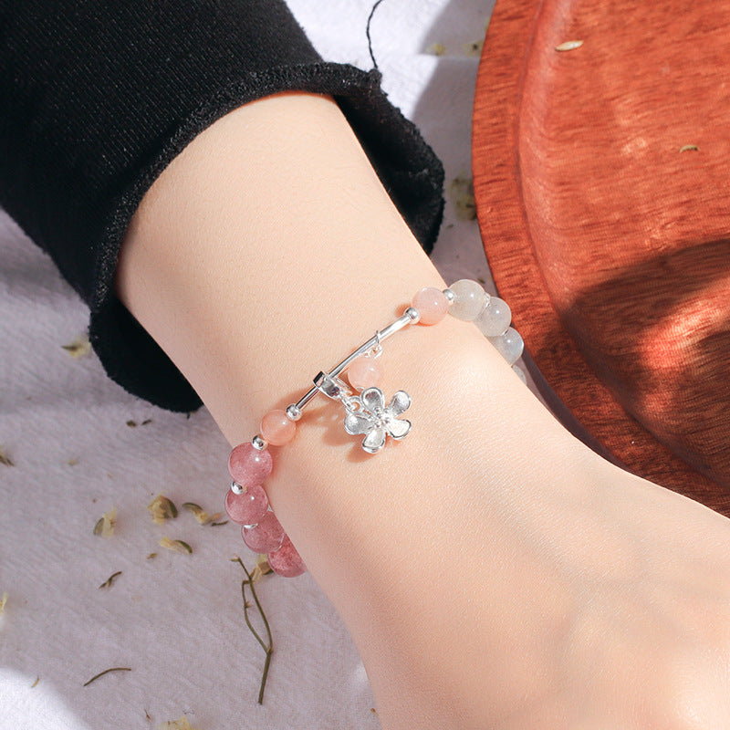 Strawberry Crystal Sterling Silver Bracelet - Elegant Birthday Gift for Best Friend