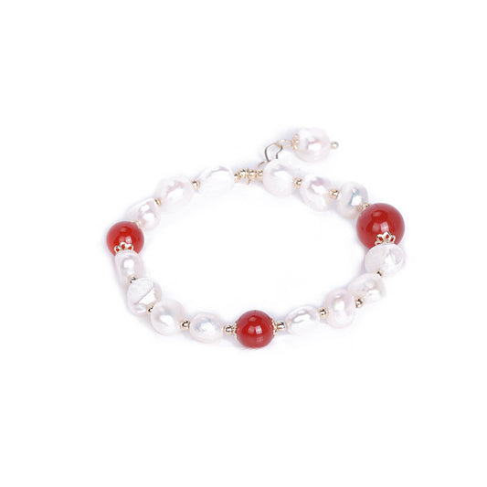 Fortune's Favor Freshwater Pearl and Red Agate Bracelet