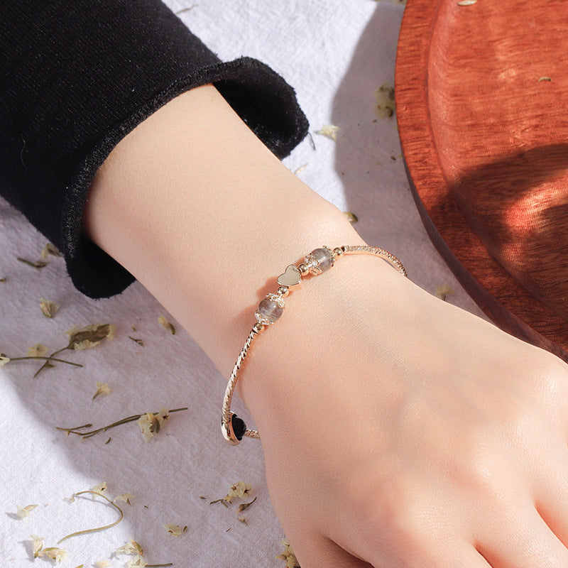 Korean Edition Sterling Silver Fortune's Favor Moonlight Stone Bracelet with Blue and Golden Sandstone