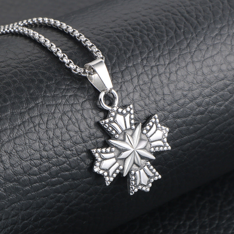 Personalized Titanium Steel Snowflake Hexagram Necklace for Men and Women - Stylish Sweater Chain Accessory