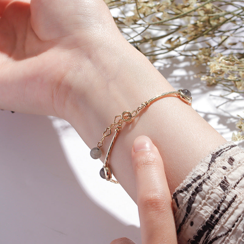 Peach Blossom Moonstone Crystal Bracelet for Mori Girlfriends Birthday Gift