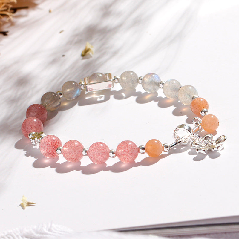 Strawberry Crystal Sterling Silver Bracelet - Elegant Birthday Gift for Best Friend