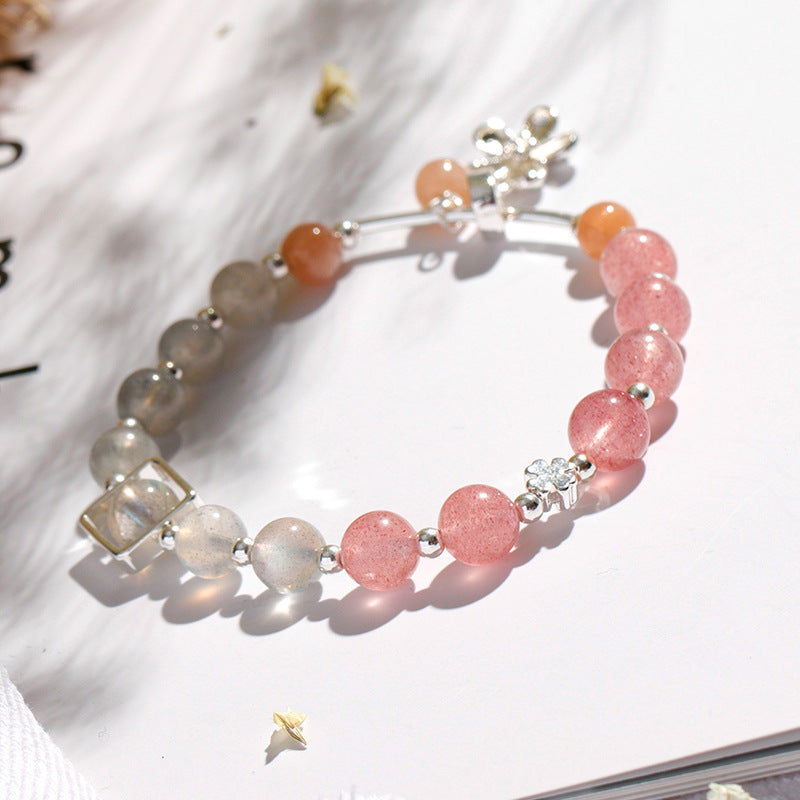 Strawberry Crystal Sterling Silver Bracelet - Elegant Birthday Gift for Best Friend