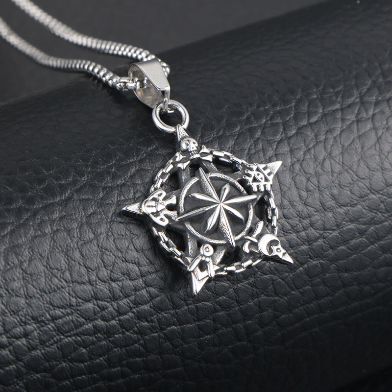 Personalized Titanium Steel Retro Star Flower Necklace for Men - Fashionable Sweater Pendant