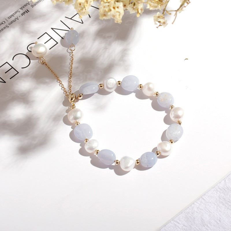 Fortune's Favor Blue Aventurine and Freshwater Pearl Bracelet for Women