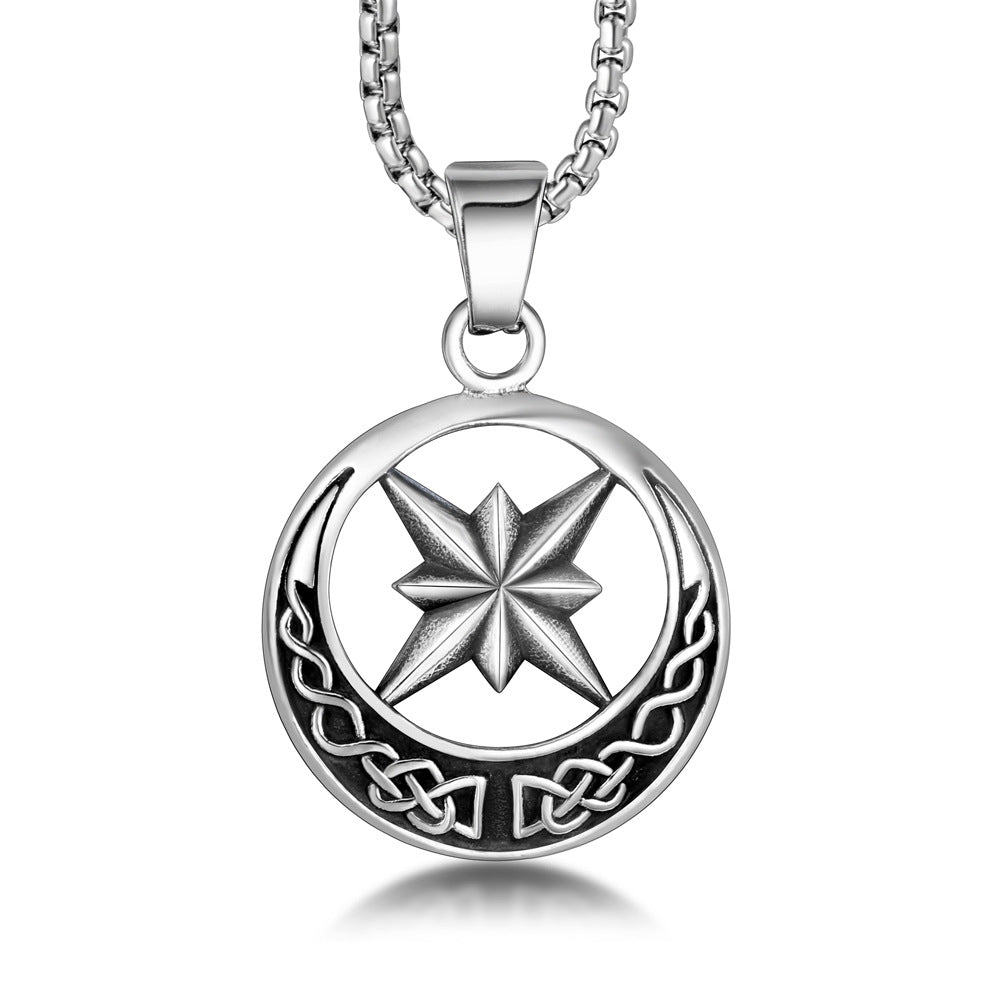 Stylish Titanium Steel Star Flower Pendant Necklace for Men - Hipster Retro Sweater Chain