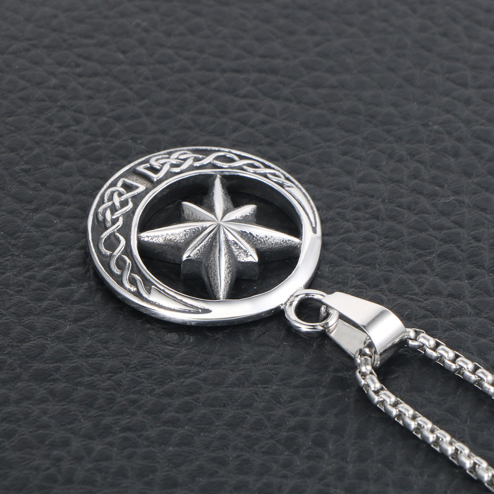 Stylish Titanium Steel Star Flower Pendant Necklace for Men - Hipster Retro Sweater Chain