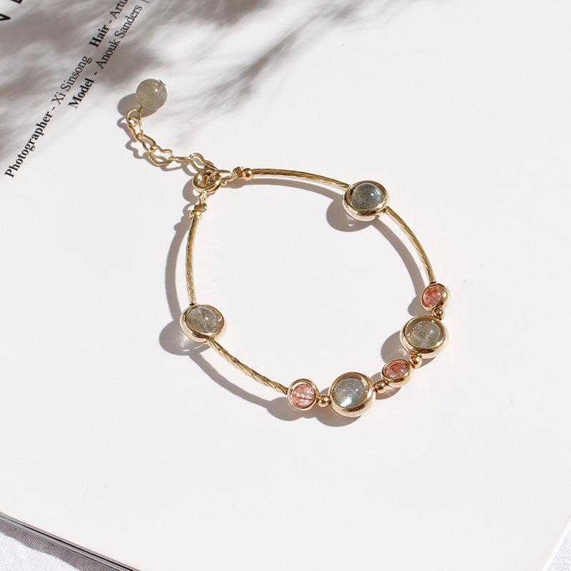 Peach Blossom Moonstone Crystal Bracelet for Mori Girlfriends Birthday Gift