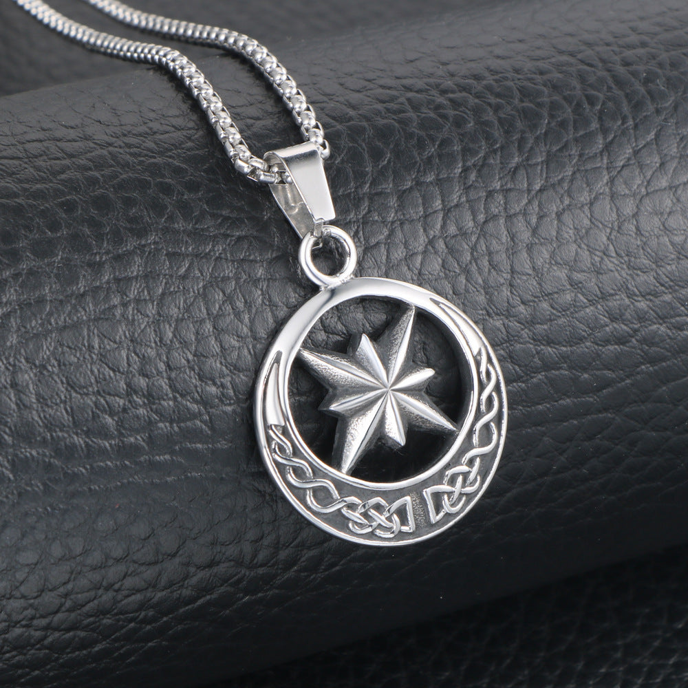 Stylish Titanium Steel Star Flower Pendant Necklace for Men - Hipster Retro Sweater Chain