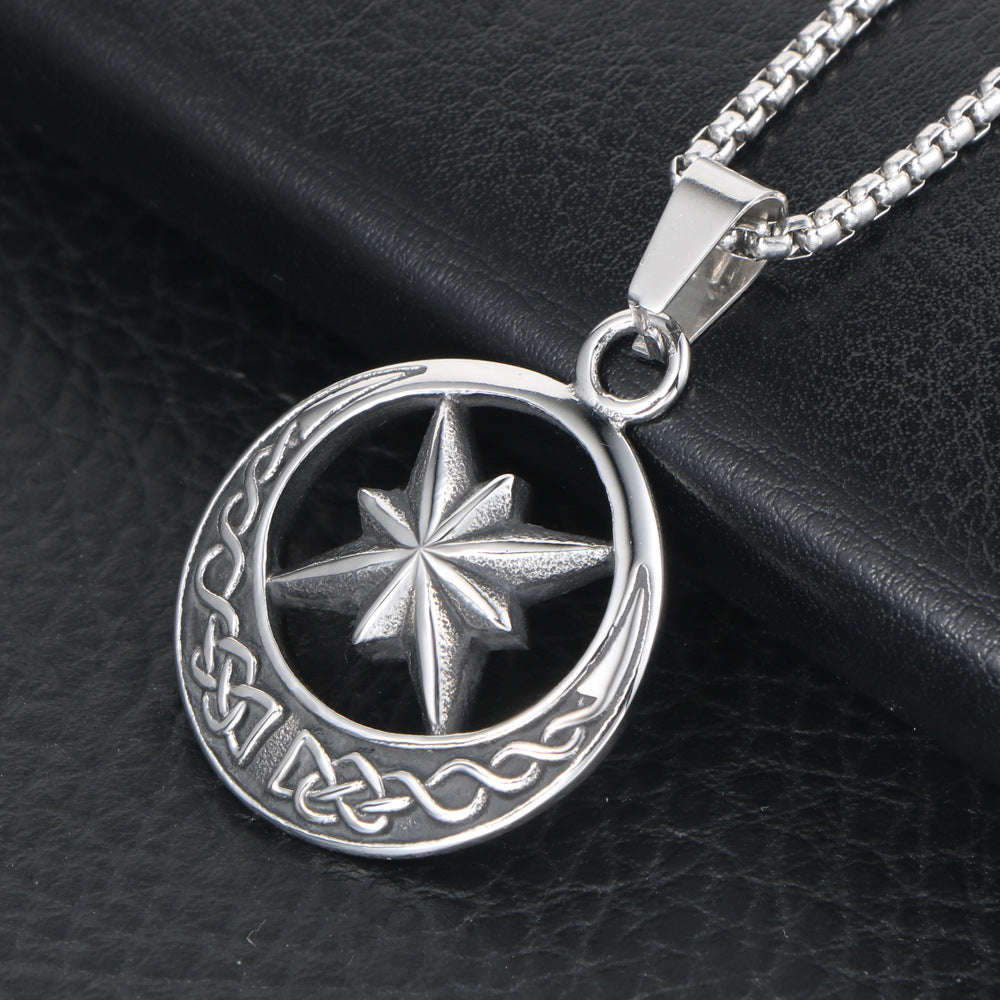 Stylish Titanium Steel Star Flower Pendant Necklace for Men - Hipster Retro Sweater Chain