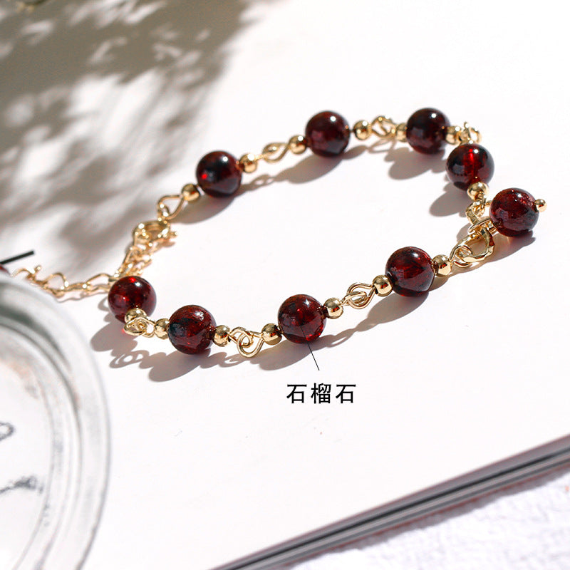 Dreamy Butterfly Wine Red Garnet Bracelet Plated in Gold - Korean Style Hand Chain