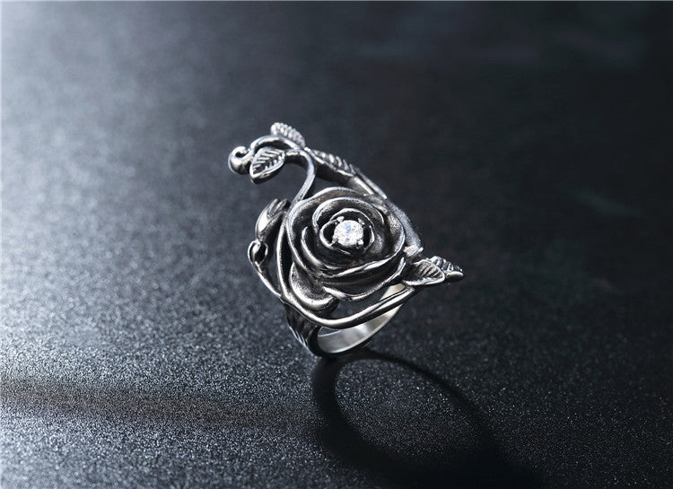 Retro European and American Style Rose Titanium Ring