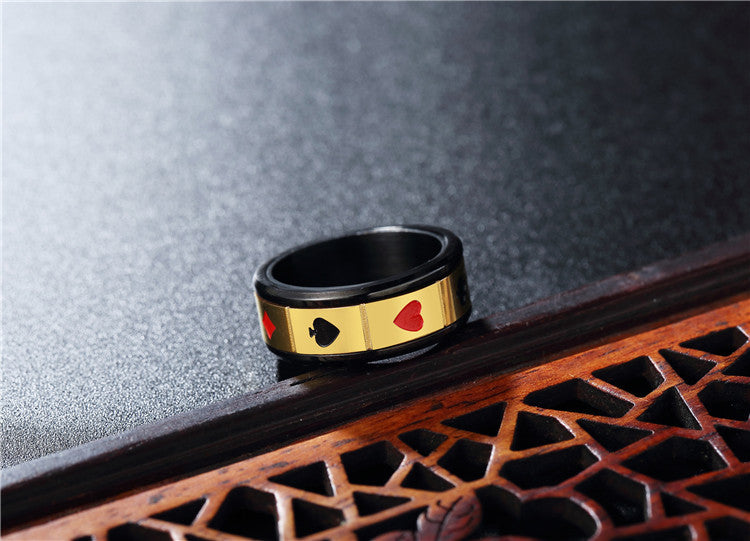 Magical Black and Red Flower Men's Titanium Steel Ring