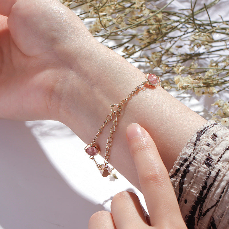 Retro Pink Crystal Bracelet with Sterling Silver Needle