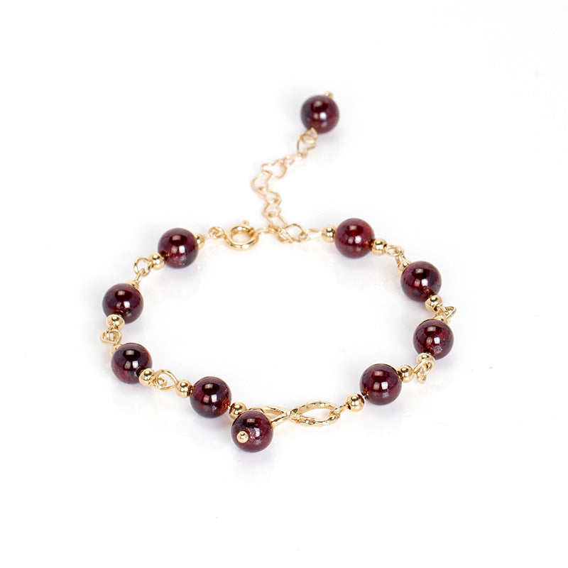 Dreamy Butterfly Wine Red Garnet Bracelet Plated in Gold - Korean Style Hand Chain