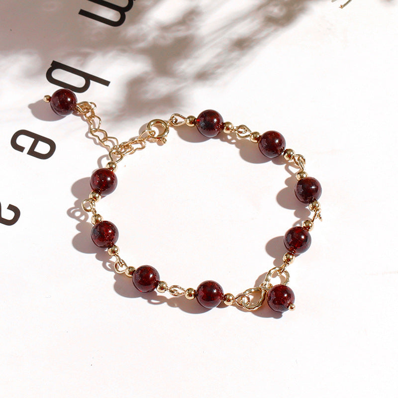 Dreamy Butterfly Wine Red Garnet Bracelet Plated in Gold - Korean Style Hand Chain