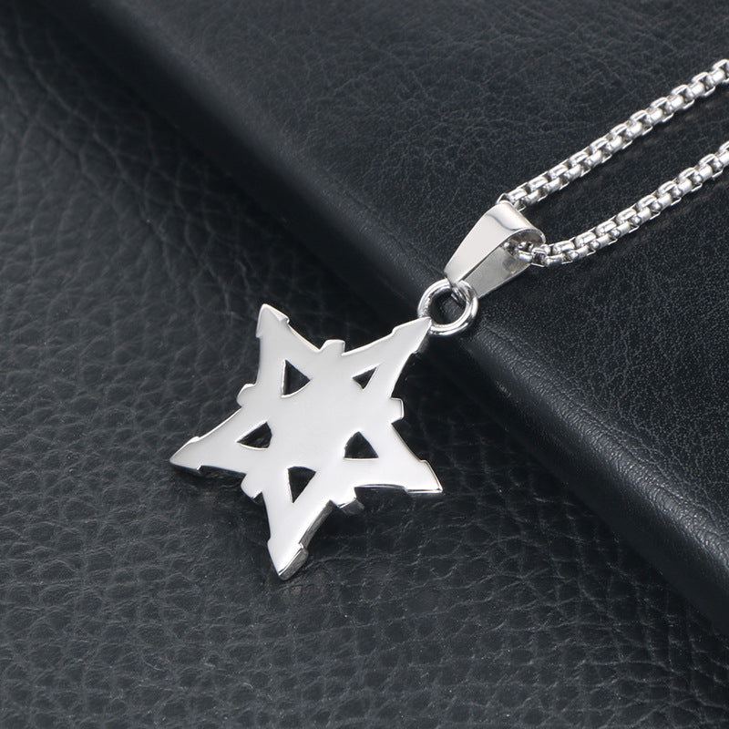 Wholesale Japanese and Korean Punk Titanium Steel Star Flower Pendant Necklace for Men