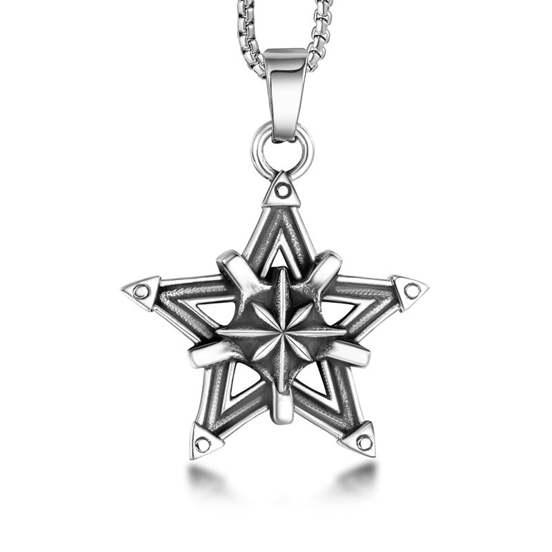 Wholesale Japanese and Korean Punk Titanium Steel Star Flower Pendant Necklace for Men