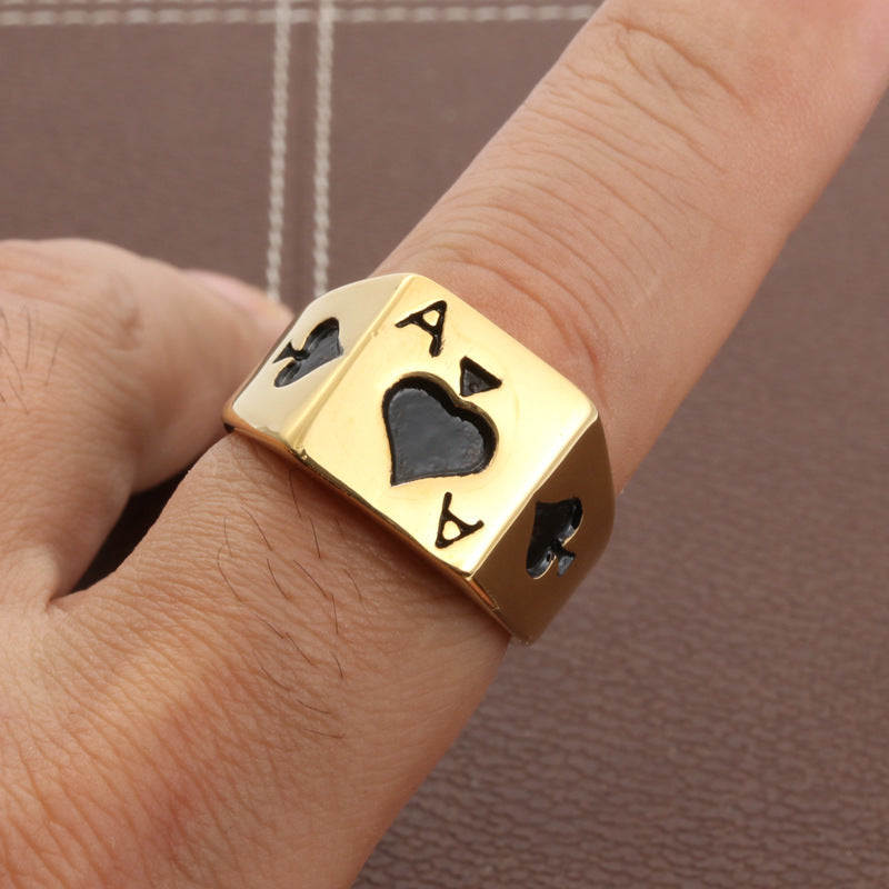 Titanium Steel Spade A Ring - Punk Rock Men's Poker Ring