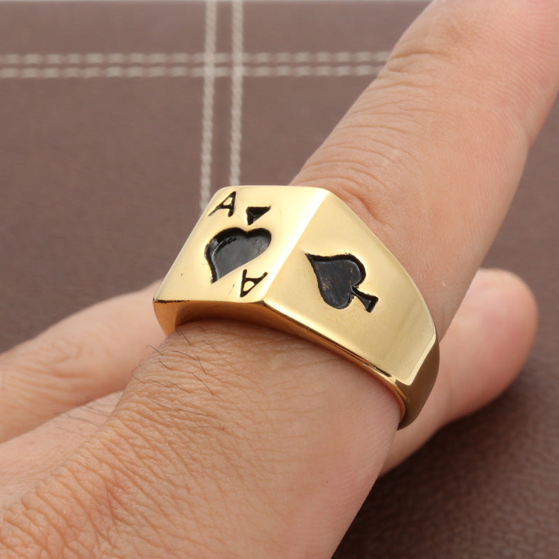 Titanium Steel Spade A Ring - Punk Rock Men's Poker Ring