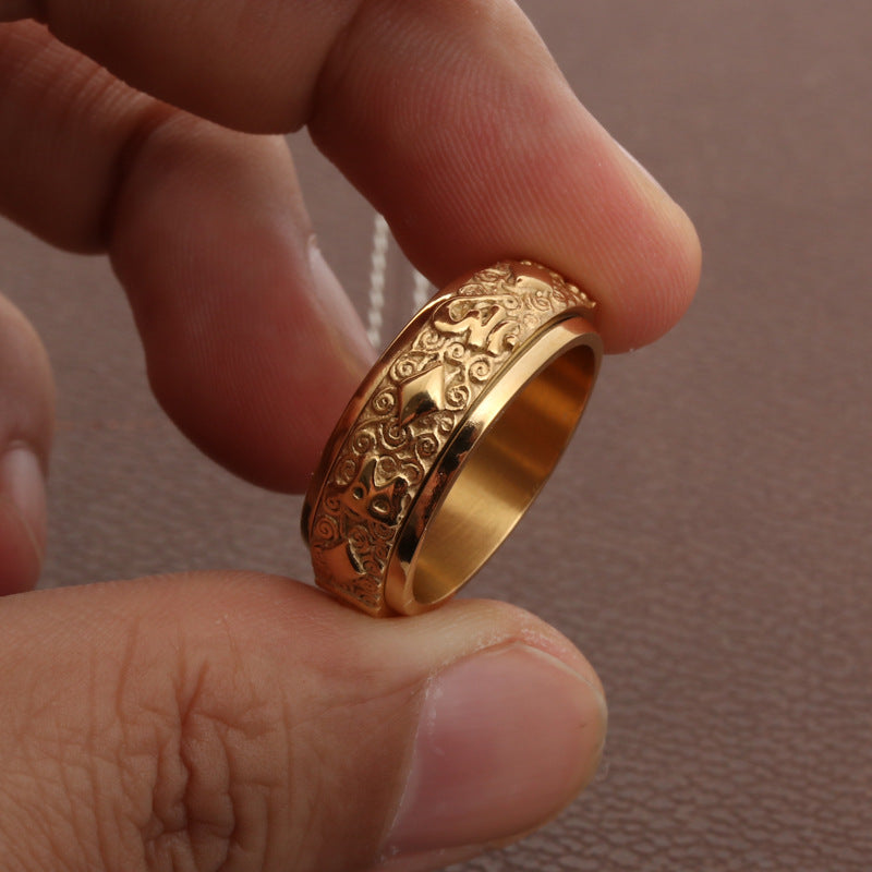 Titanium Steel Buddha Spinner Ring for Men - Punk Rock Style