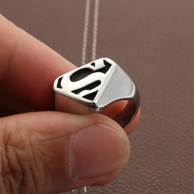 Titanium Steel Superman Emblem Punk Rock Ring for Men - Stainless Steel S Design