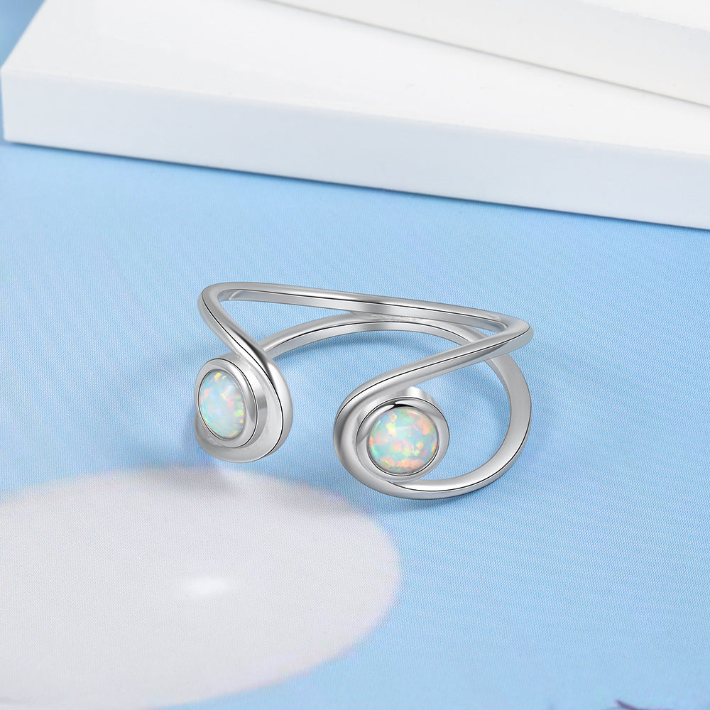 Double Round Opal Opening Sterling Silver Ring