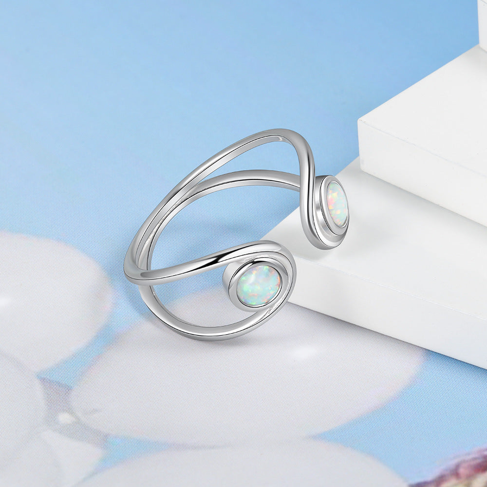 Double Round Opal Opening Sterling Silver Ring