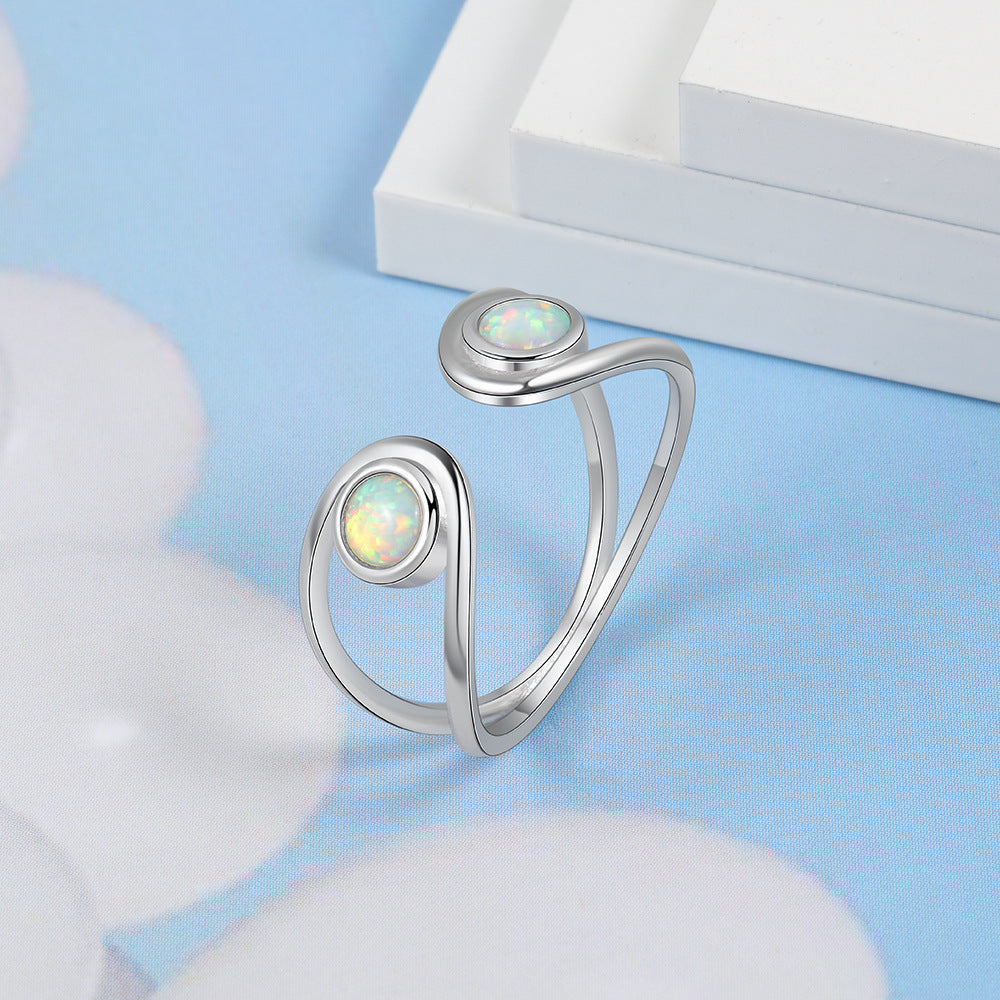 Double Round Opal Opening Sterling Silver Ring