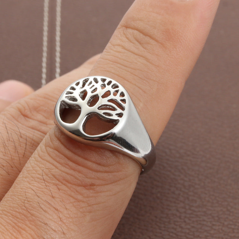 Titanium Steel Tree of Life Men's Ring - Punk Rock Stainless Steel Accessory