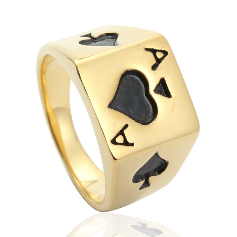 Titanium Steel Spade A Ring - Punk Rock Men's Poker Ring