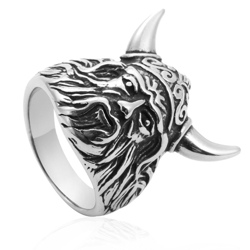 Titanium Steel Bullhead Ring for Men - Bold Punk Rock Stainless Steel Accessory