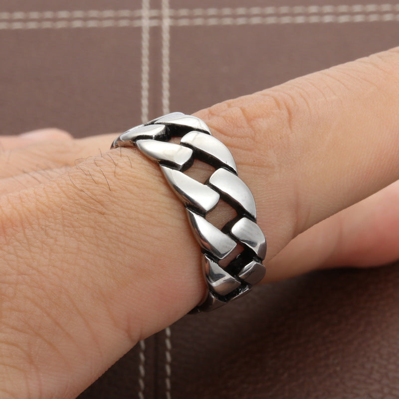 Punk Rock Titanium Steel Chain Ring for Men - Bold Imitation Design