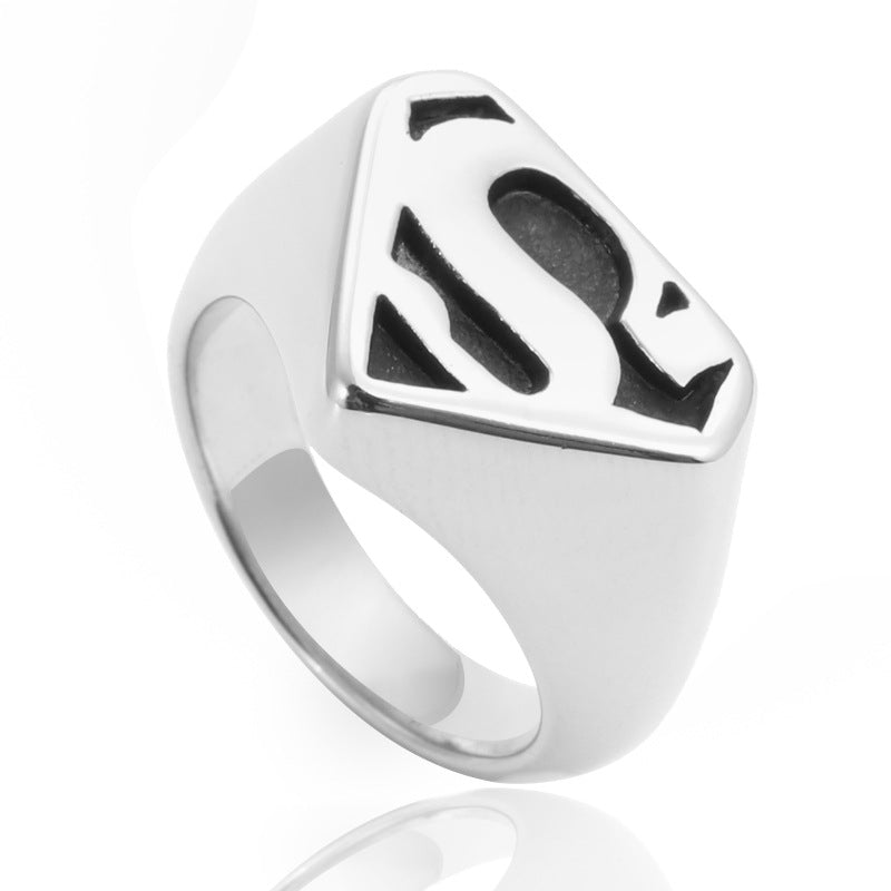 Titanium Steel Superman Emblem Punk Rock Ring for Men - Stainless Steel S Design