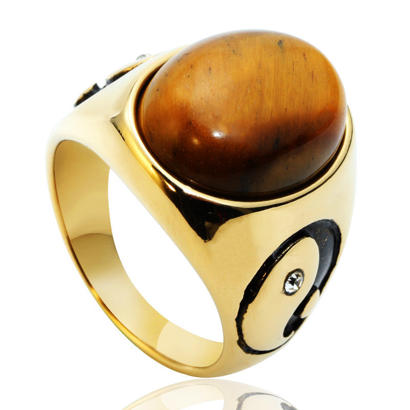 Punk Titanium Steel Tiger's Eye Gemstone Ring for Men - Unleash Your Inner Strength