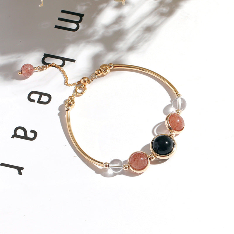 Fortune's Favor Sterling Silver Crystal and Obsidian Multi-Treasure Bracelet for School Girls