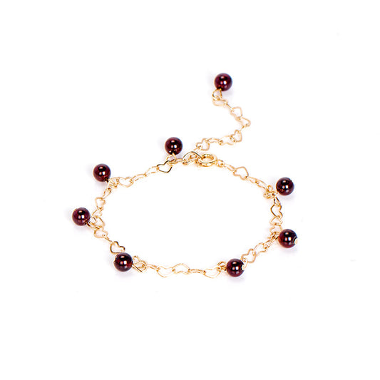 Fortune's Favor Garnet Crystal Bracelet - Elegant Single Circle Women's Gold Plated Bracelet, Sterling Silver Needle, Korean Style Birthday Gift