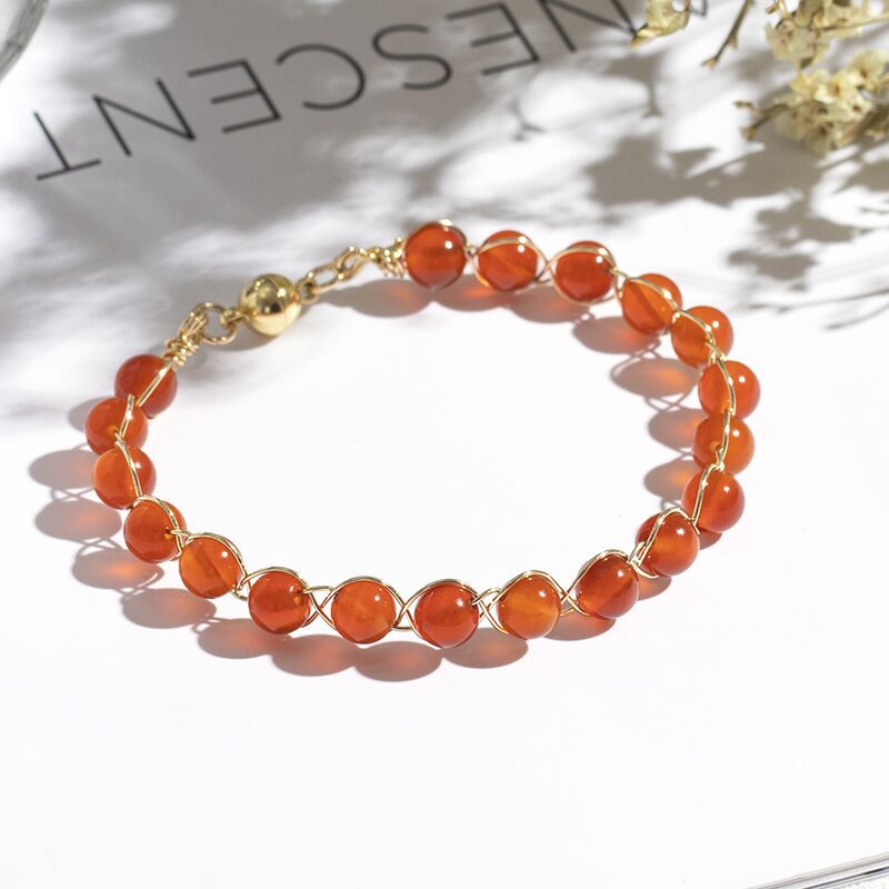 Women's Red Agate Weaving Bracelet with Iron Absorbing Stone