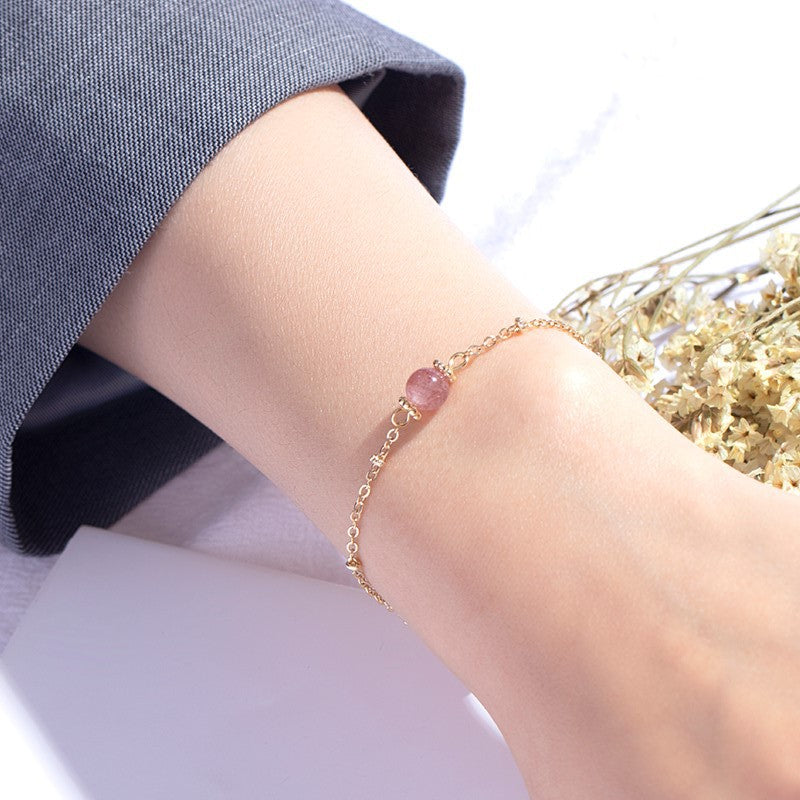 Peach Blossom Crystal and Pearl Bracelet for Women in Gold Plated Sterling Silver