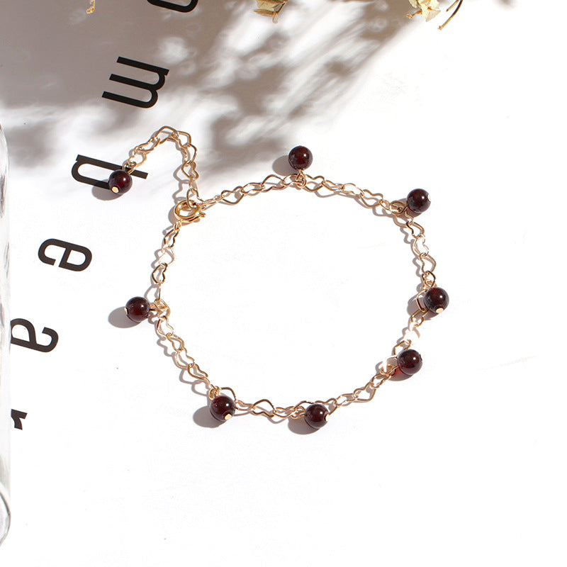 Fortune's Favor Garnet Crystal Bracelet - Elegant Single Circle Women's Gold Plated Bracelet, Sterling Silver Needle, Korean Style Birthday Gift