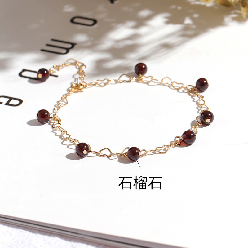 Fortune's Favor Garnet Crystal Bracelet - Elegant Single Circle Women's Gold Plated Bracelet, Sterling Silver Needle, Korean Style Birthday Gift