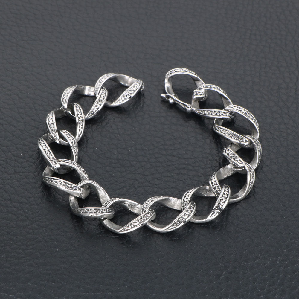 Gothic-Inspired Titanium Steel Hip-Hop Bracelet for Men with Retro S Pattern Design