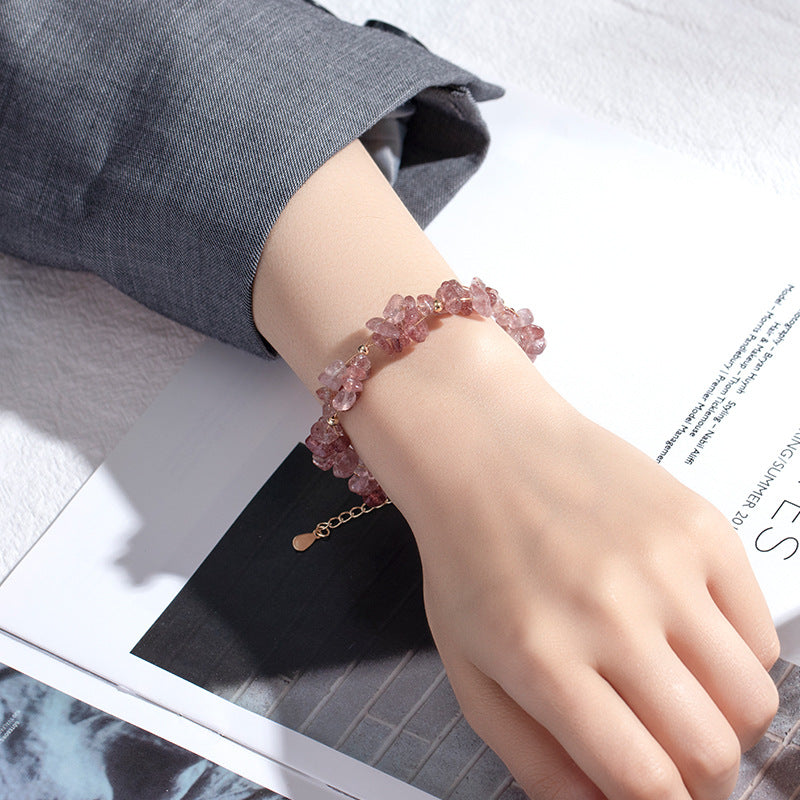 Korean Style Irregular Gravel Strawberry Crystal Bracelet