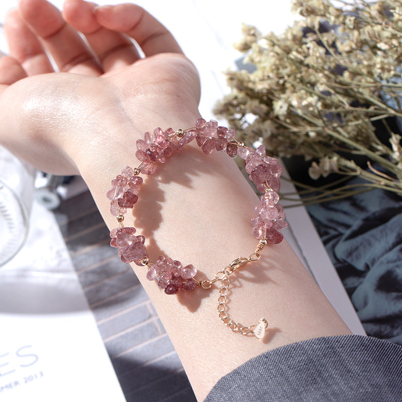 Korean Style Irregular Gravel Strawberry Crystal Bracelet