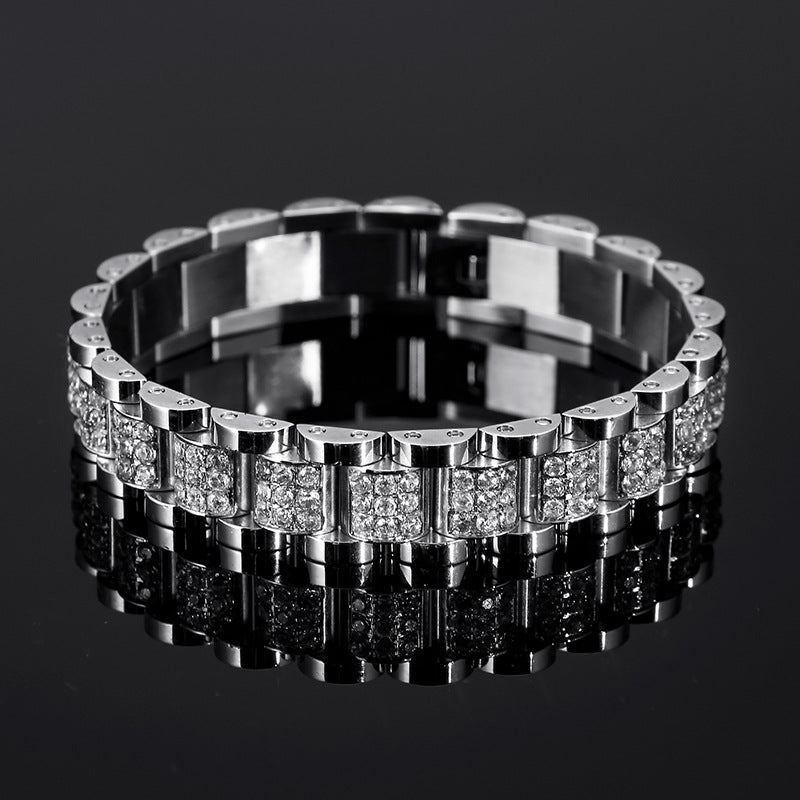 Titanium Steel Men's Bracelet with Zircon Accents - European and American Style