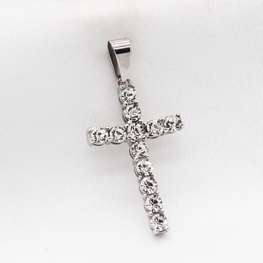 Zircon Latin Cross Titanium Steel Pendant for Men