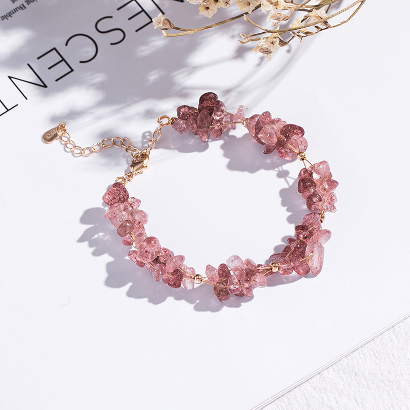 Korean Style Irregular Gravel Strawberry Crystal Bracelet