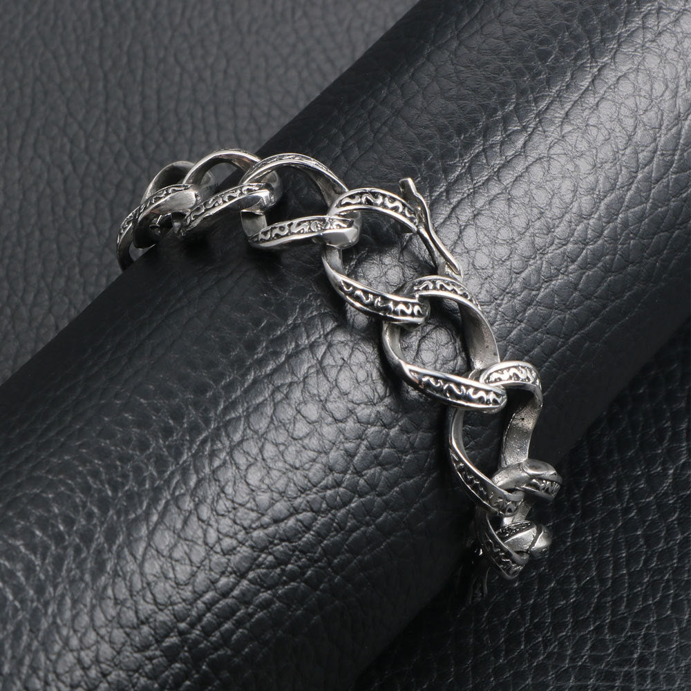 Gothic-Inspired Titanium Steel Hip-Hop Bracelet for Men with Retro S Pattern Design