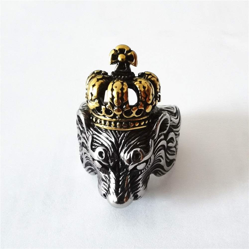 Vintage Crown Lion King Titanium Steel Ring for Men